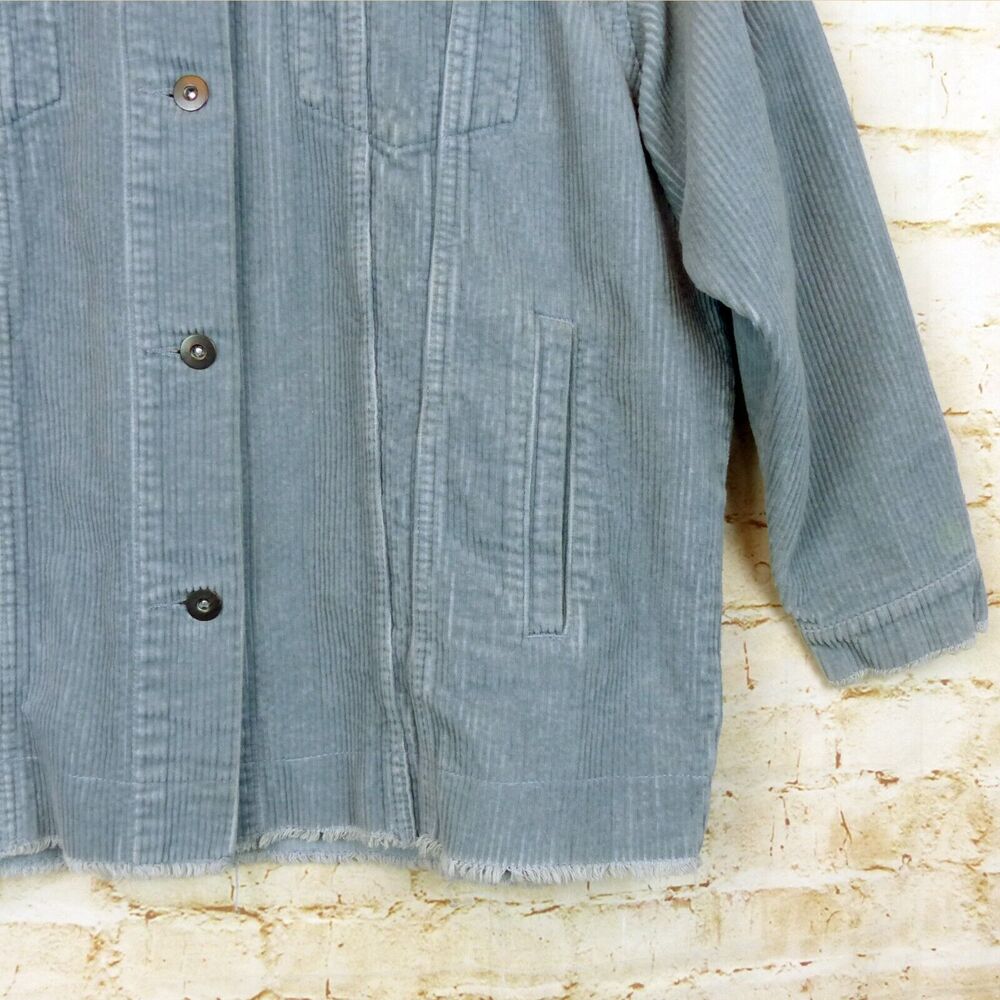 Zara Oversized Corduroy Trucker Jacket Womens XS Baby Blue Raw Hem Gorpcore 90s - Picture 10 of 14